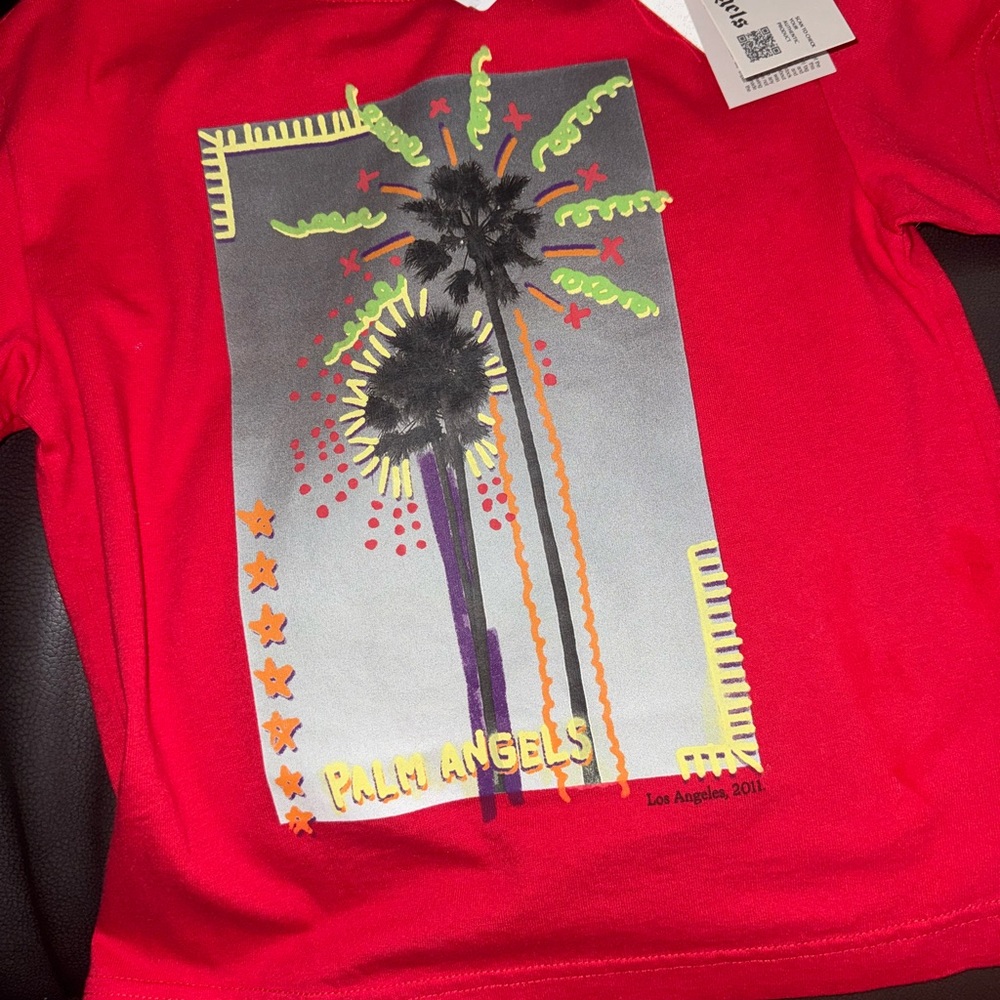 Palm Angels Red Kids Tee with Palm Tree Graphic
